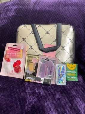 Juicy Couture Travel Cosmetic Bag & Bottle With Mascara,Eye & Face Items NEW